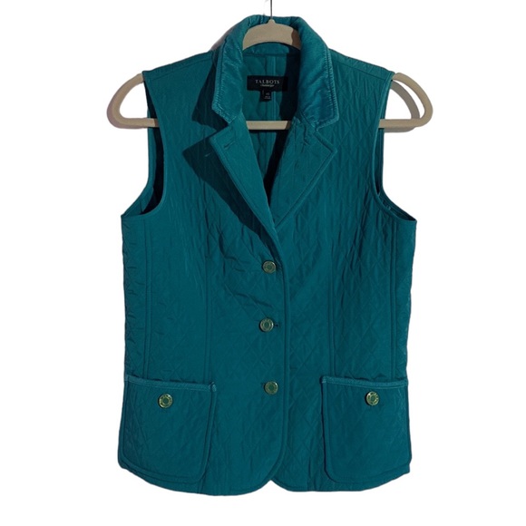 Talbots vest XS quilted corduroy collar teal casual hiking fall outdoor camping - Picture 1 of 12
